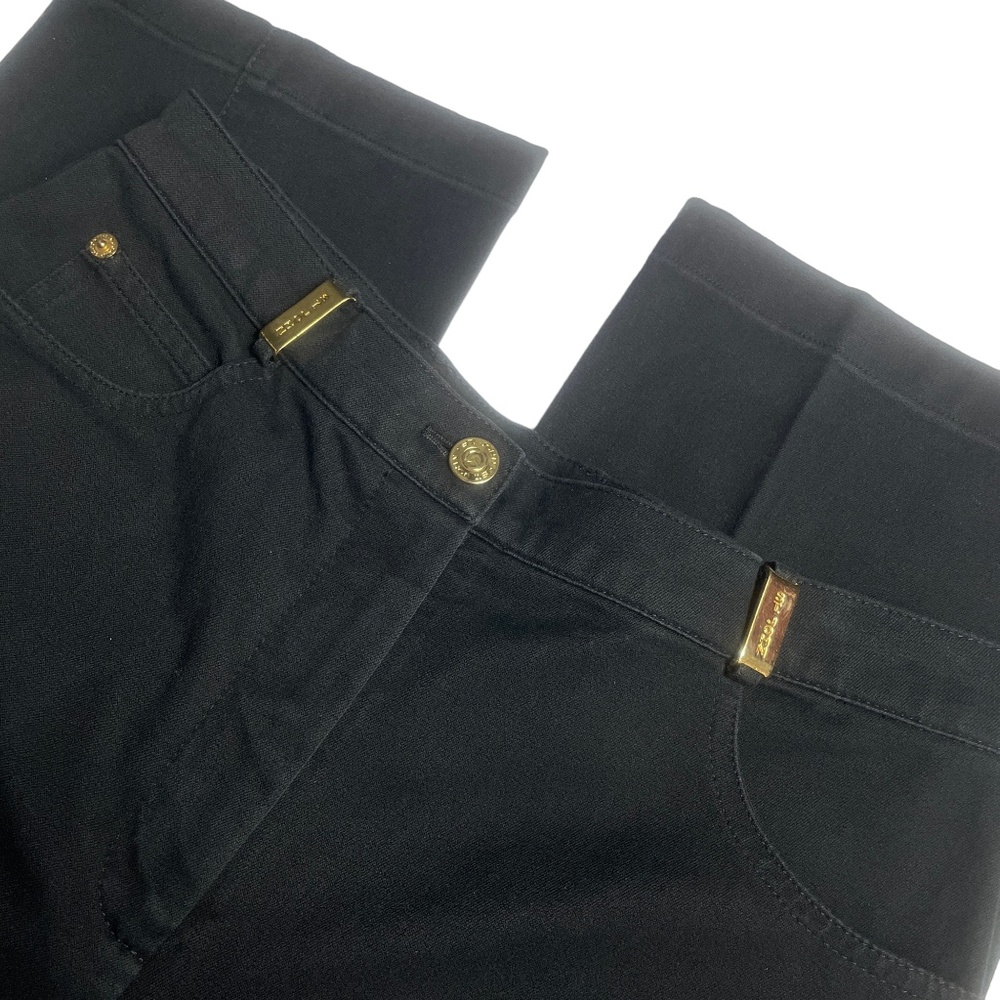 St John Sport‎ 6 Cotton Spandex Straight Black Pants Gold Accents Pockets